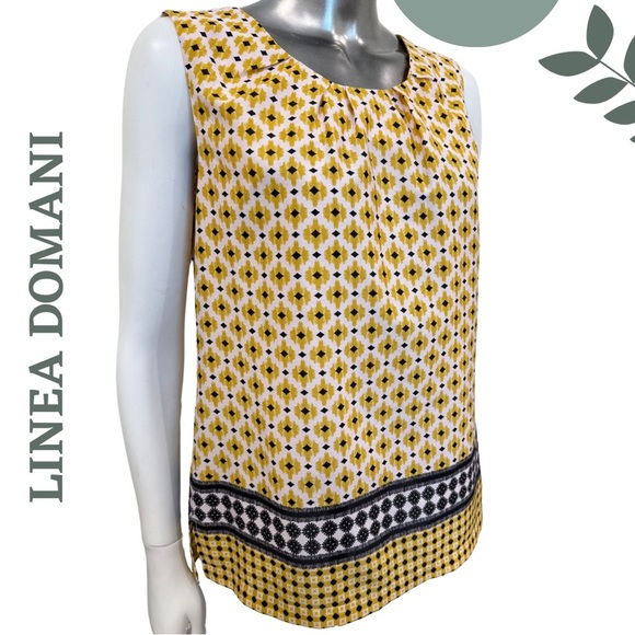 🛍️3/$40 Linea Domani Yellow Pattern Top Button Back Detail Sleeveless Size 4 - Picture 3 of 6